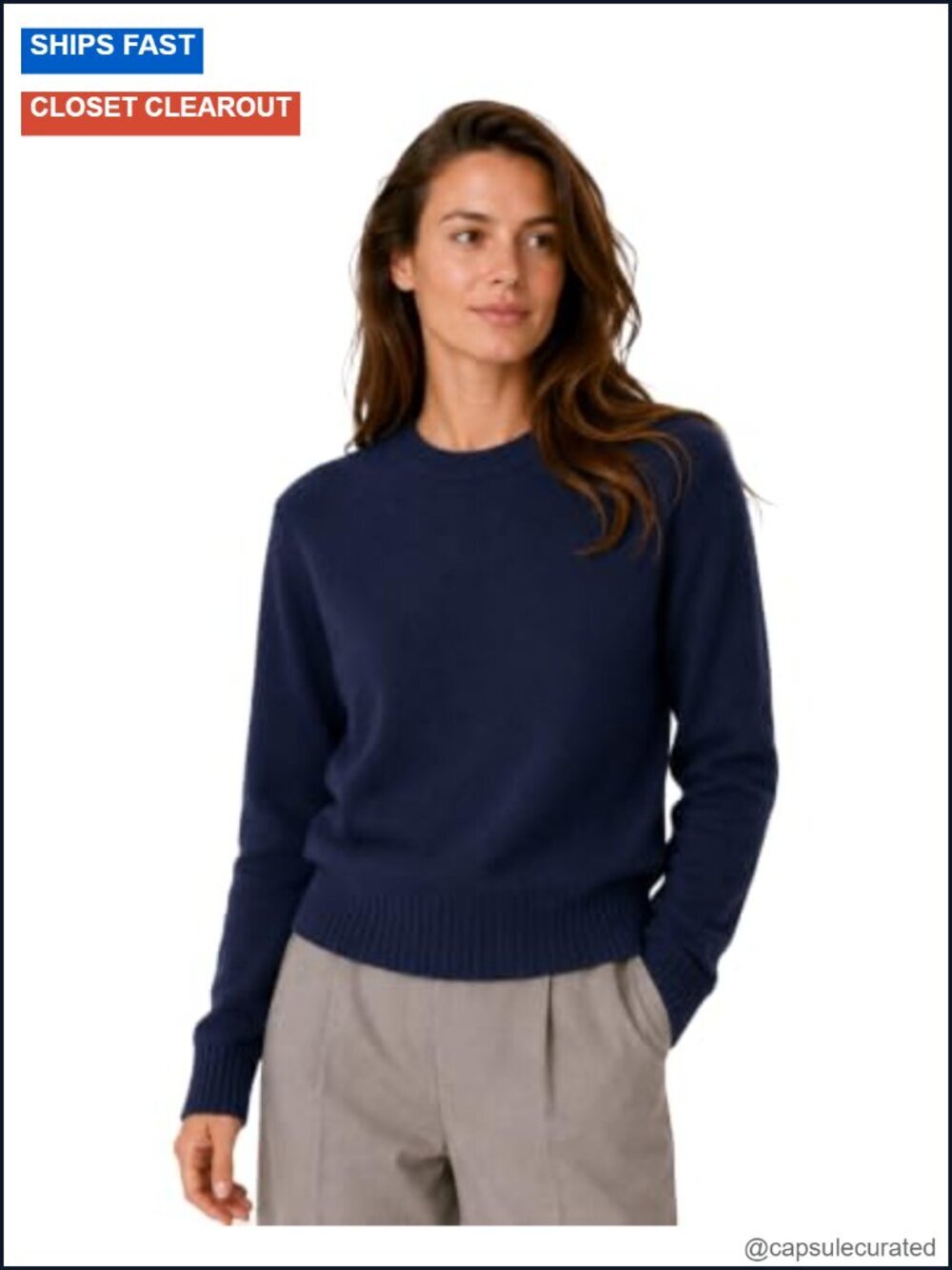 100% Pure Cashmere Classic Long Sleeve Crew Neck Pullover Sweater